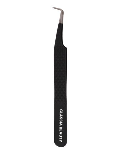 90-degree eyelash extension tweezer with silver Tip (Black)