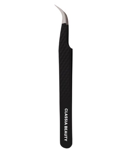 Curved eyelash extension tweezer with silver Tip (Black)