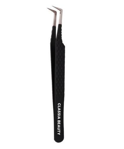 90-degree eyelash extension tweezer with silver Tip (Black)